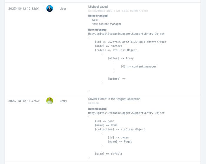 An example of a log entry with